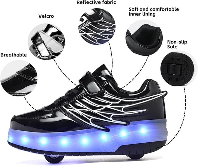 Detalle de Hoverkickes LED Roller Skate Shoes for Kids with Rechargeable Lights and Detachable Wheels
