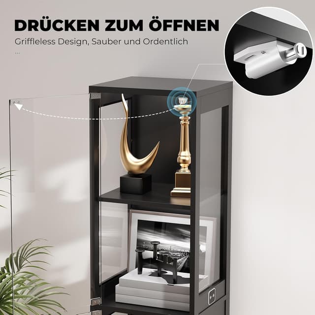 Detalle de BROTTAR Glasvitrine mit dreifarbiger LED-Beleuchtung, Glastüren und Körpersensor-System (40 x 35 x 160 cm) – Schwarz