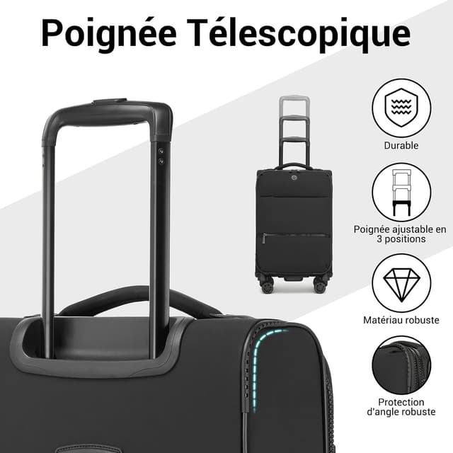 Detalle 2 de Miss Lulu Valise grande taille 30 pouces 85 cm extensible (112 L) souple avec serrure TSA et roues 360°