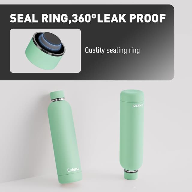 Detalle de Exllena Insulated Water Bottle 1L (Mint) with Buckle — Double Wall Stainless Steel, 24h Cold / 12h Hot, BPA-Free