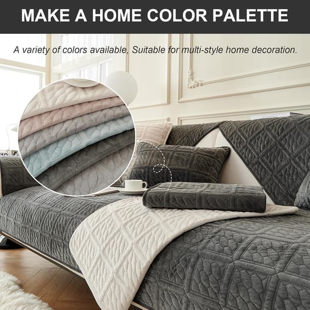 Detalle de Upgrade Milchsamt Sofa Überzug für Ecksofa (L-Form) in Dunkelgrau, rutschfest – 110×110 cm