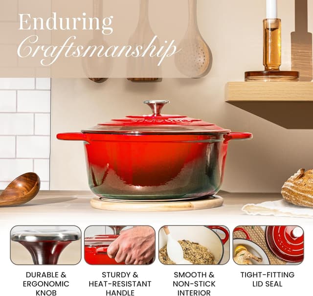 Thumbnail 6 de Nuovva enamelled cast iron Dutch oven with lid (6.4 quart / 28cm) – oven-safe up to 500°F, red