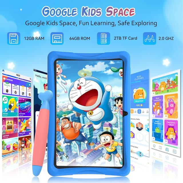Detalle de TABWEE Kids Tablet 10 inch (Android 15) with Parental Control, 12GB RAM / 64GB ROM + 2TB expansion, includes case & stylus