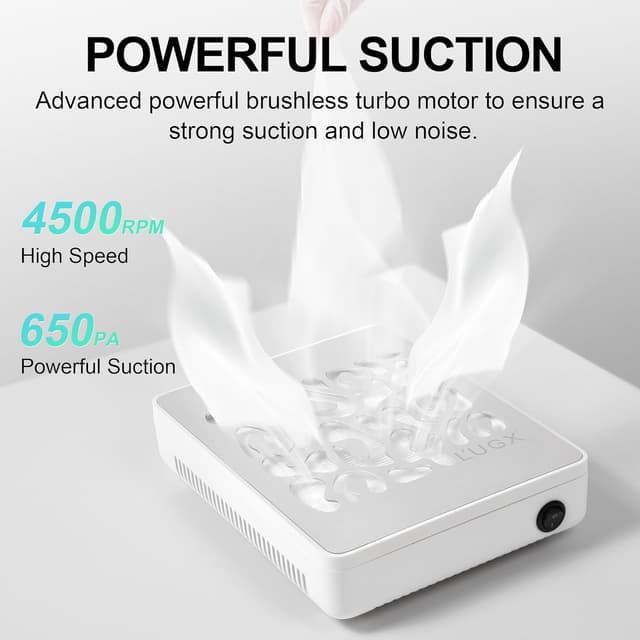 Detalle de L'UGX Professional Nail Dust Collector with 30 Filter Papers, 650Pa Turbo Suction Manicure & Pedicure