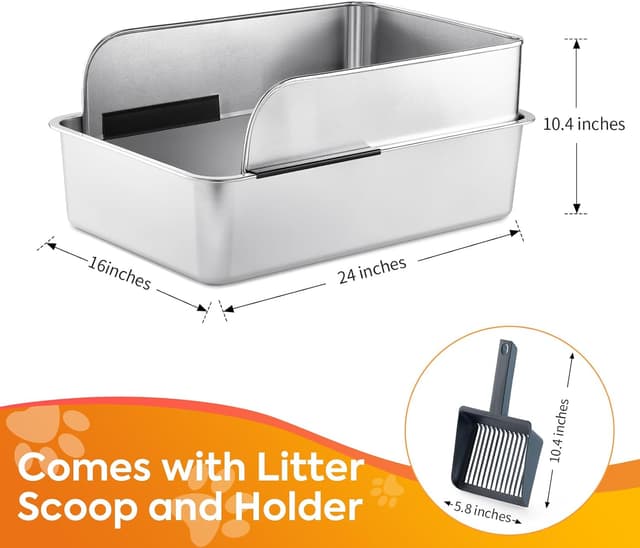 Detalle de Edelstahl-Katzenklo XXL mit Schaufel von Yangbaga – 60×40×30 cm, hoher Rand