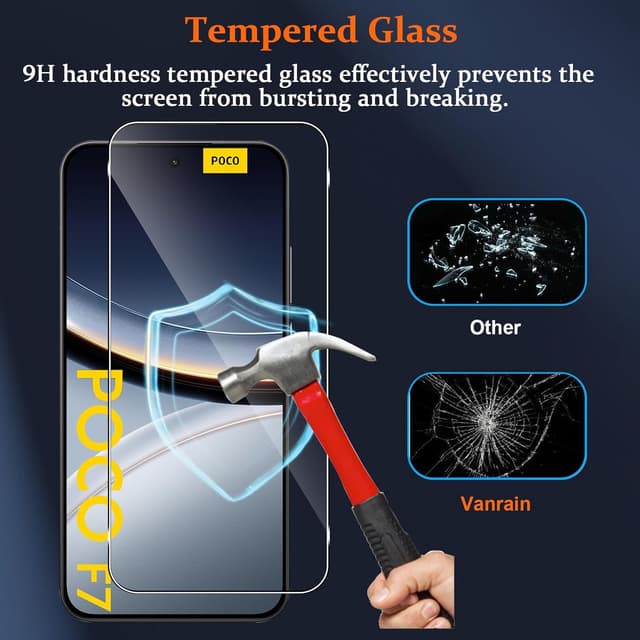 Detalle de Vanrain Panzerglas-Schutzfolie für Xiaomi POCO F7 (2+2 Stück) inkl. Kameraschutz – 9H HD, bläschenfrei