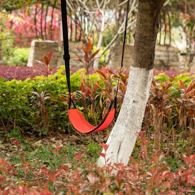 Detalle 2 de Kids Mesh Tree Swing with Adjustable Strap (Red) – Indoor/Outdoor Patio Playground Fun