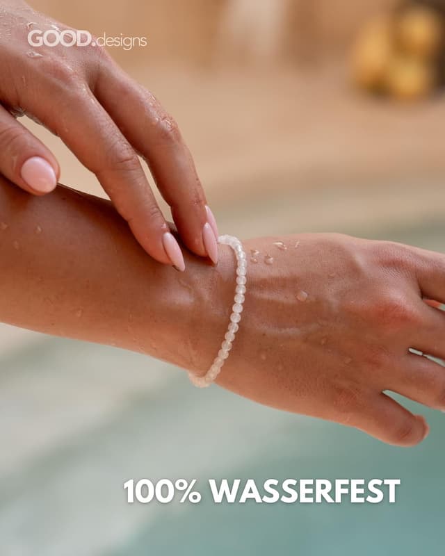 Detalle de GD GOOD.designs Perlenarmband für Damen mit echten Naturstein-Perlen (4 mm), 18K vergoldet, verstellbar 15–19 cm