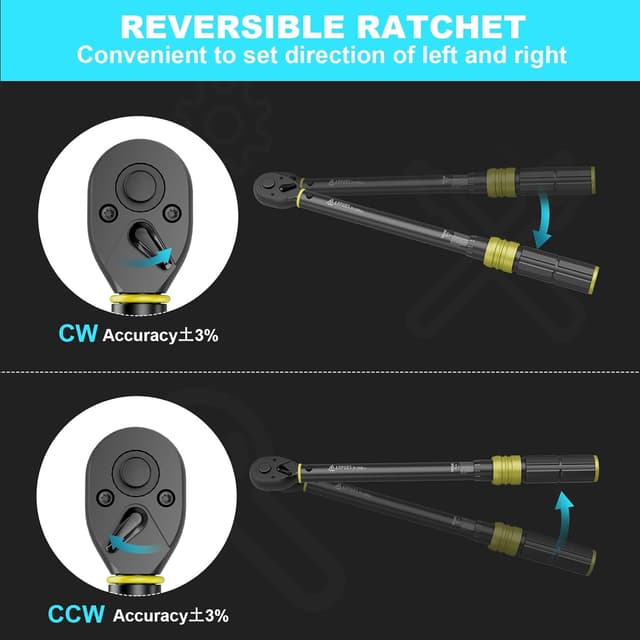 Detalle 2 de ANPUDS Drehmomentschlüssel 1/2 Zoll 20–220 Nm mit Klickfunktion (±3% Genauigkeit, 72-Zahn-Ratsche)