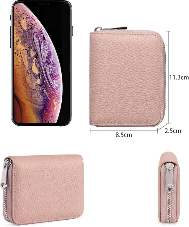 Detalle de SENDEFN Damen-Geldbörse aus Leder mit Reißverschluss, RFID-Schutz und 12 Kartenfächern (Kurzformat)