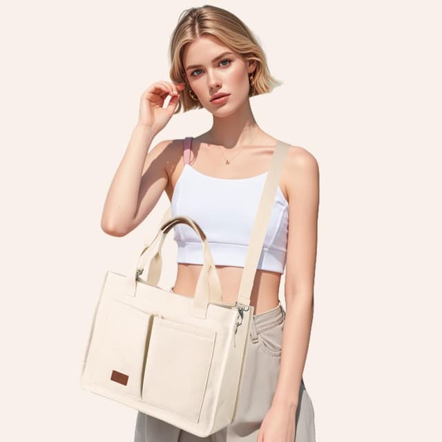 Thumbnail 6 de Voova Large Canvas Tote Bag 13–14" Laptop Compartment