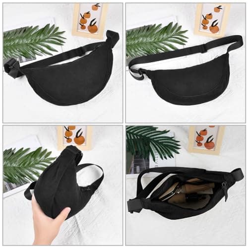 Detalle 2 de Aucuu Bolso bandolera para mujer media luna impermeable en pana (negro) con correa ajustable