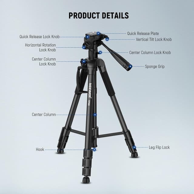 Thumbnail 6 de NEEWER Basics TP05 tripod monopod 74in