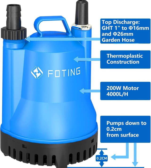 Detalle de FOTING 200W submersible pump 4000 L/H