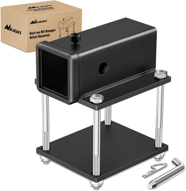 Detalle de Nilight RV Bumper Hitch Receiver (2 in x 2 in) for 4–4.5 in Steel Bumper Beams, 2,000 lbs Capacity, Bolt-On