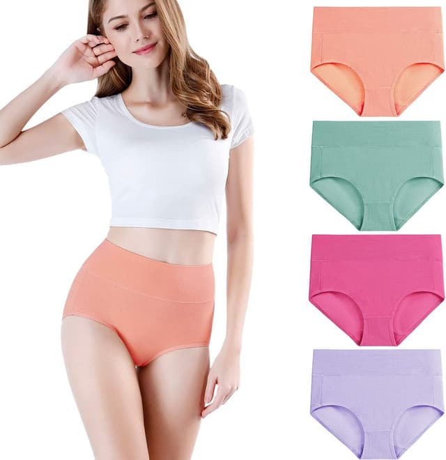 Detalle de wirarpa Damen-High-Waist-Slips aus Baumwolle im 4er-Pack (hoher Taillenslip)