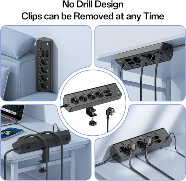 Thumbnail 5 de KEMELO Ciabatta Multipresa con protezione da sovratensioni, 6 prese AC e 3 USB (PD 30W) con interruttore