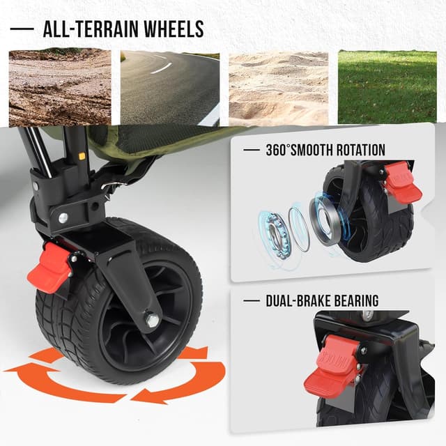 Detalle de OVERMONT 400L Folding Double Decker Wagon – all-terrain detachable wheels, 200kg capacity