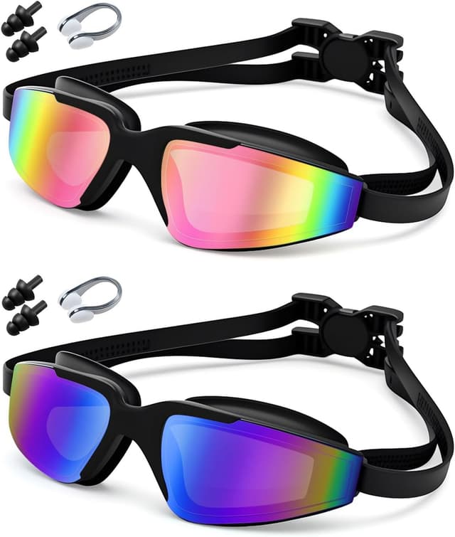 Detalle de silkiben Swimming Goggles (2-Pack) – Anti-Fog & UV Protection with 3D Leak-Proof Fit, Mirrored Lenses