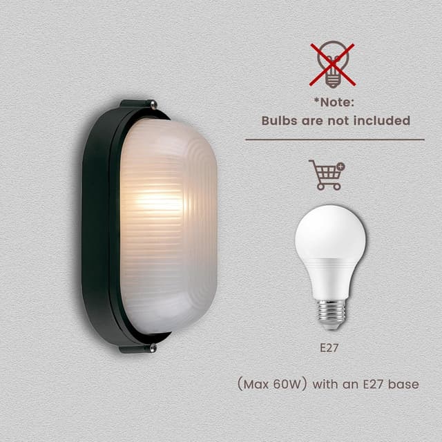 Detalle 2 de MULANDI Nautical Bulkhead Light outdoor marine flush mount with frosted glass lens (E27)