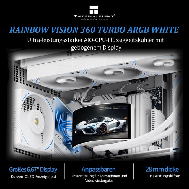 Detalle 2 de TR Rainbow Vision 360 TURBO ARGB – Raffreddatore CPU AIO con schermo curvo 6,67" e supporto AM4/AM5