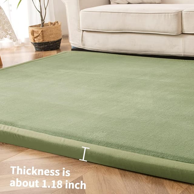 Detalle de BYBYME Verdickung Korallen Samtmatte Kinderteppich (3 cm) – rutschfeste Krabbelmatte 150 × 150 cm in Hellgrün