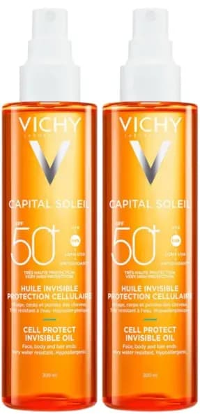 Detalle de Vichy Capital Soleil Aceite Cell Protect SPF50+ (2x200 ml) con acabado invisible