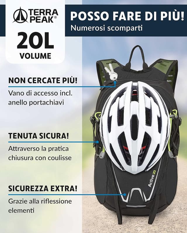 Detalle de Terra Peak ACTIVE 20 Piccolo: zaino trekking impermeabile da 20 litri per escursionismo e viaggio