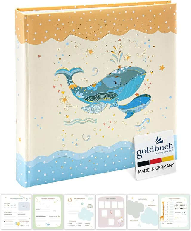 Detalle de goldbuch 15 395 Babyalbum Blue Whale – Babybuch mit Wal-Motiv, 30 x 31 x 4 cm