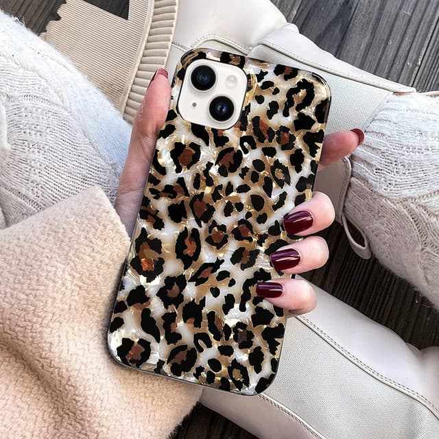 Detalle 2 de J.west Luxury Sparkle Translucent Clear iPhone 14 Case (6.1-inch) with Vintage Leopard Print