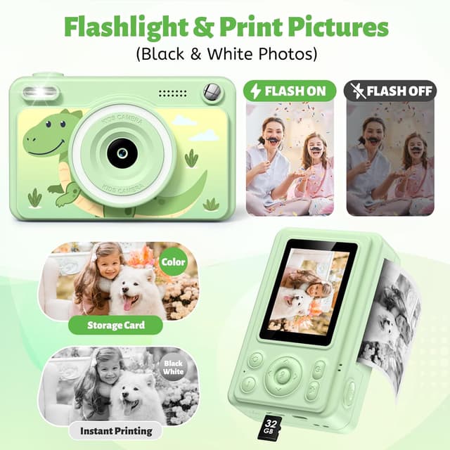 Detalle 2 de GREENKINDER Kids Camera Instant Print (1080P) with 2.4-inch screen, 5 print rolls and 32GB card for ages 3–12