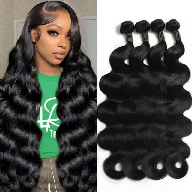 Detalle de 12A Human Hair Bundles (18–24 Inch) Raw Body Wave, 4 Bundles Brazilian Virgin Hair Quick Weave Extensions