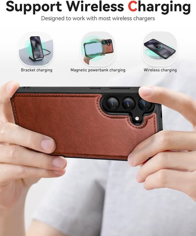 Detalle de OCASE 2in1 Hülle für Samsung Galaxy S25 Plus mit abnehmbarem magnetischem Cover, Kartenfach & RFID-Schutz (braun)