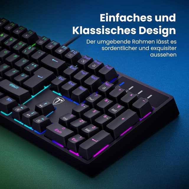 Detalle de Mechanische Gaming-Tastatur QWERTZ mit RGB und Blue Switches (104 Tasten) – USB-kabelgebunden, NKRO, wassergeschützt