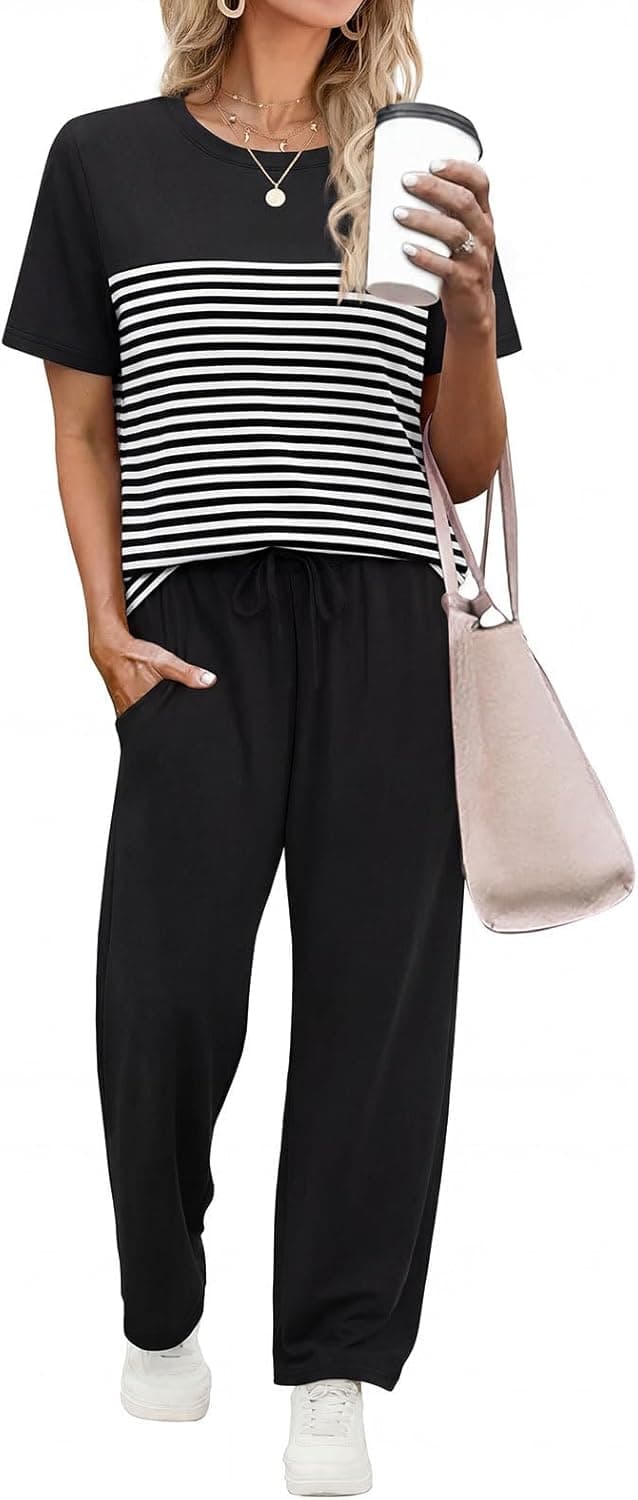 Detalle de WIHOLL Women’s 2-Piece Matching Set (Wide-Leg Pants & Top), Summer Outfit for Travel