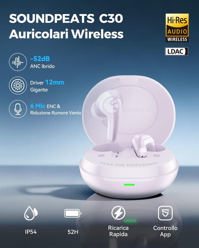 Detalle 2 de SoundPEATS C30 cuffie Bluetooth con ANC -52 dB