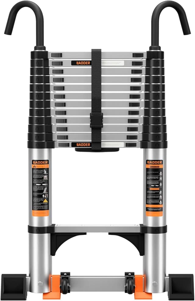 Detalle de Telescopic Aluminium Extension Loft Ladder with Non-Slip Feet, 3.2m (10.5ft) and Stabiliser Bar