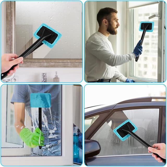 Detalle 2 de URAQT Car Windscreen Cleaner Brush (2PCS) with Long Reach Handle and 4 Washable Microfibre Pads