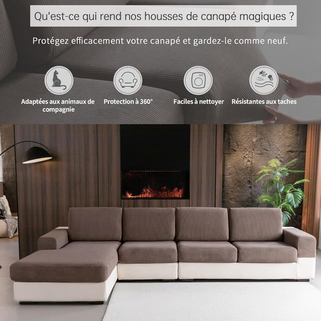 Detalle de OHSIO housse de coussin de canapé extensible antidérapante (marron) taille XL