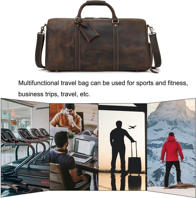 Detalle 2 de LUUFAN Leather Travel Bag Large Capacity Duffel with Shoe Compartment