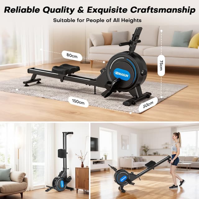 Detalle 2 de DMASUN upgrade magnetic rowing machine for home gym with 16/32 resistance levels, app compatibility and 350 lb capacity