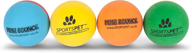 Detalle de SPORTSPET Mini Bounce Dog Balls (45mm) – Premium Natural Rubber Bounce Toys, Pack of 4