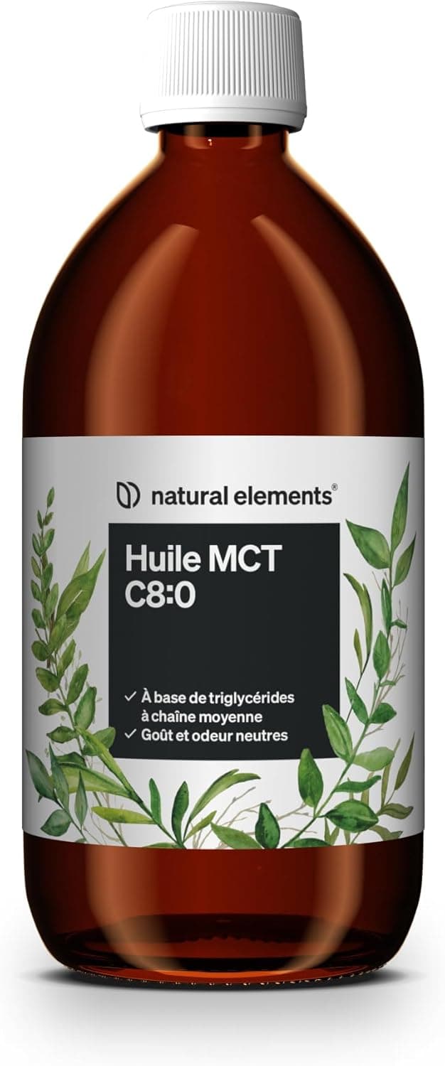 Detalle de Natural Elements Huile MCT (acide caprylique C8) 500 ml – goût et odeur neutres, végane