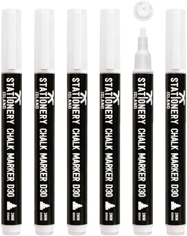 Detalle de Stationery Island Chalk Pens D30 3mm Fine Bullet Nib (Pack of 4) – White dry-wipe chalk markers