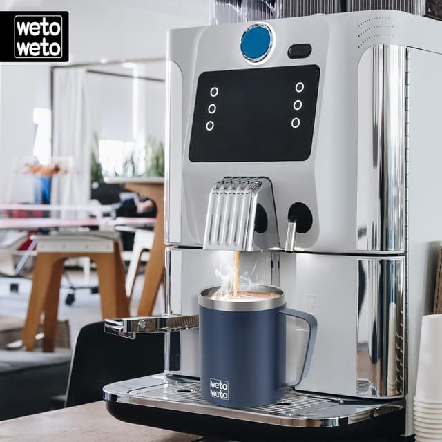 Detalle de WETOWETO 14 oz Vacuum Insulated Stainless Steel Coffee Tumbler with Lid (Navy Blue)