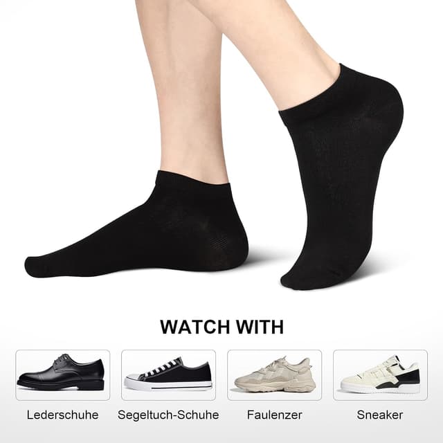 Detalle 2 de fitfets Sneaker-Socken aus Baumwolle (10 Paar) – Kurzsocken für Herren & Damen, unisex, Schwarz/Weiß/Grau