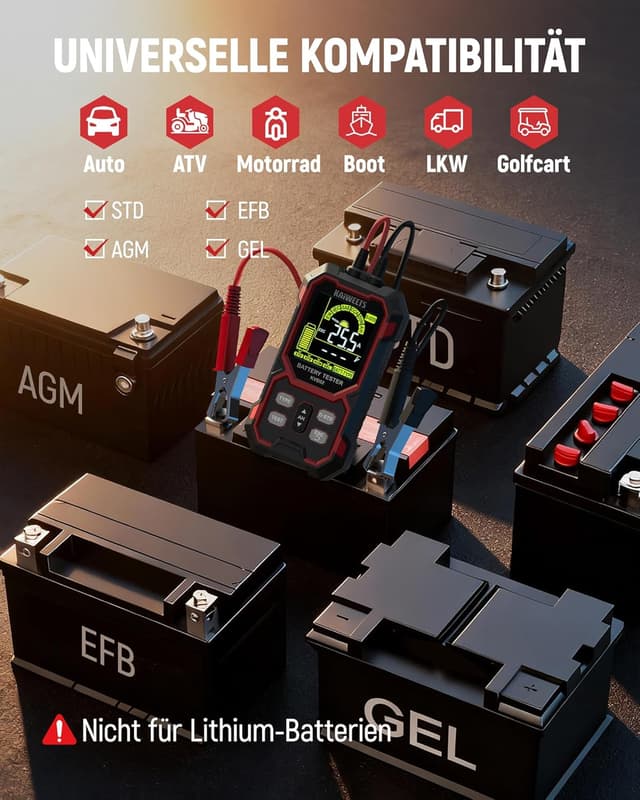 Detalle 2 de KAIWEETS Batterietester KFZ 12V/24V digital mit Kelvin-Technologie (KFZ, SUV, Motorrad)