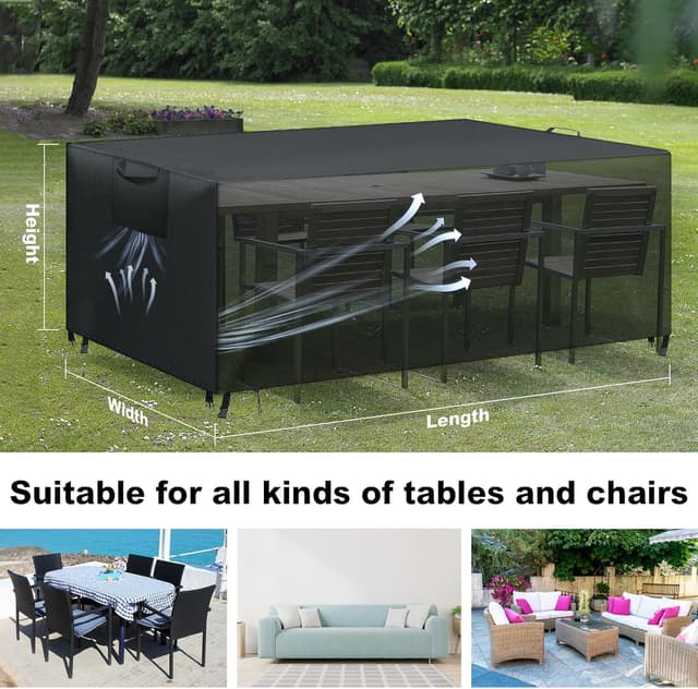 Thumbnail 6 de BHFRGAS Waterproof Garden Furniture Cover (420D Oxford) for Rattan Sets, Black – 125x63x74cm