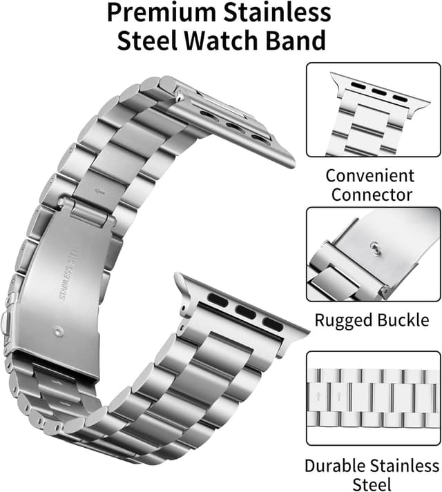 Detalle de Bracelet BINLUN en acier inoxydable avec boîtier TPU pour Apple Watch (38/40/41/42/44/45/46/49 mm) et séries 1 à 11, Ultra, SE