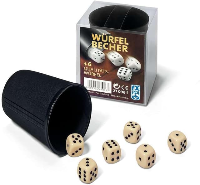 Detalle de Ravensburger 27096 Würfelbecher + 6 Würfel – kompaktes Spielezubehör für Würfelrunden